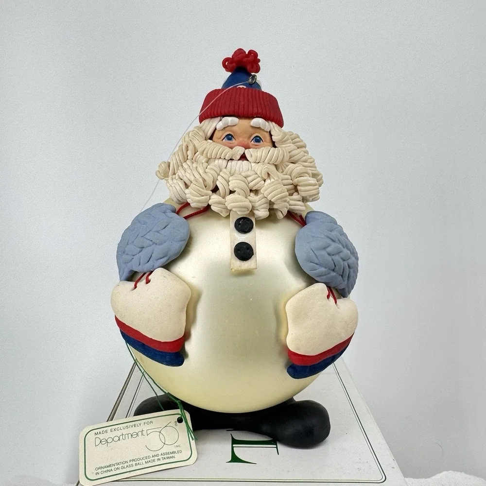 Vintage Department 56 Ice Skating Santa Ornament Knit Cap‎ Holiday Christmas